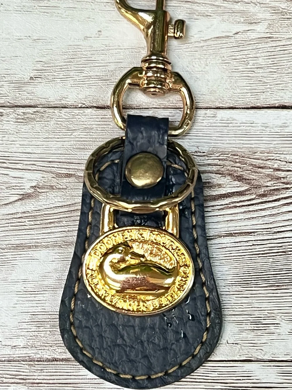 Dooney and Bourke Navy Leather Key Fob with Brass Accent